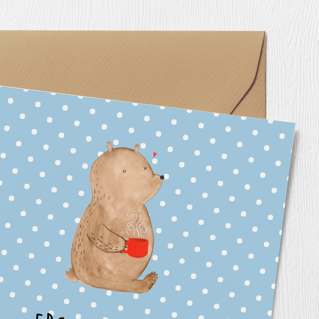 Deluxe Karte Bär Kaffee faltkarte, doppelkarte, Grußkarte, Glückwunschkarte, Klappkarte, Teddy, Bär, Teddybär, Morgenroutine, Welt Erobern, Coffee, Kaffee, Motivation, Guten Morgen, Welt Retten, Bären