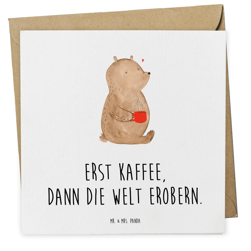 Deluxe Karte Bär Kaffee faltkarte, doppelkarte, Grußkarte, Glückwunschkarte, Klappkarte, Teddy, Bär, Teddybär, Morgenroutine, Welt Erobern, Coffee, Kaffee, Motivation, Guten Morgen, Welt Retten, Bären