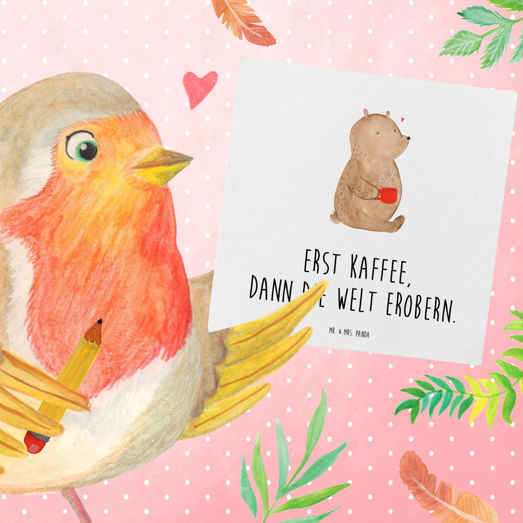 Deluxe Karte Bär Kaffee faltkarte, doppelkarte, Grußkarte, Glückwunschkarte, Klappkarte, Teddy, Bär, Teddybär, Morgenroutine, Welt Erobern, Coffee, Kaffee, Motivation, Guten Morgen, Welt Retten, Bären