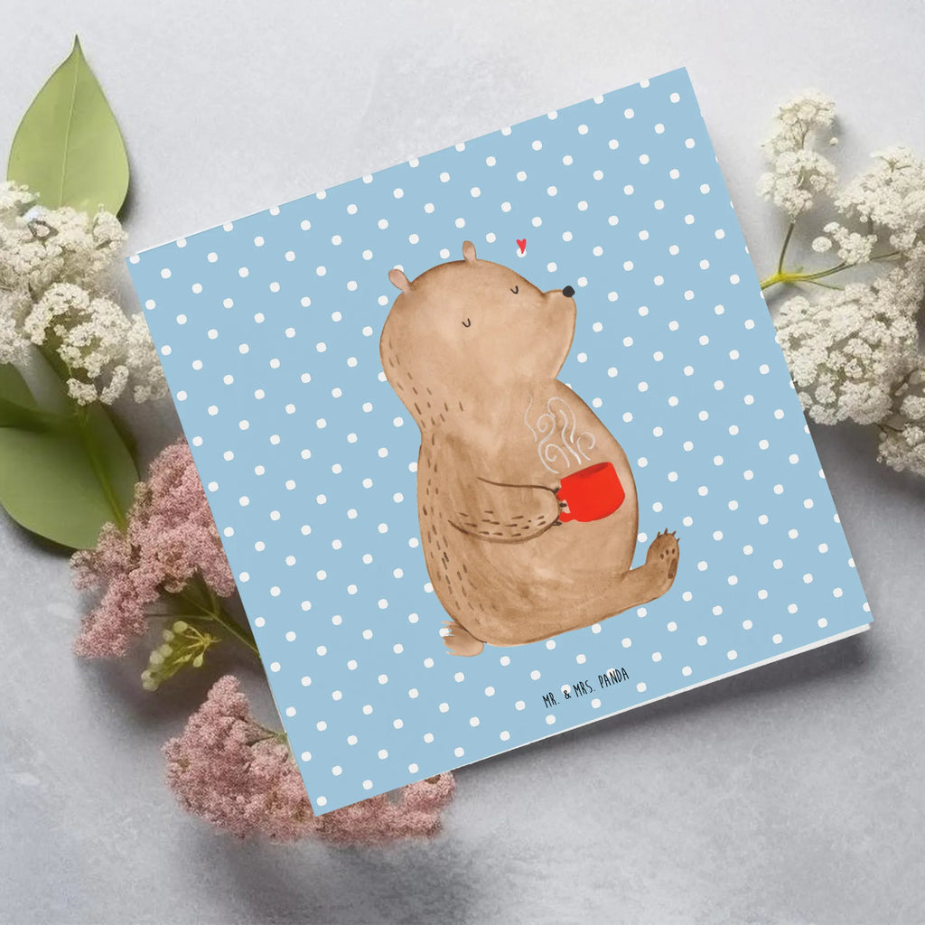 Deluxe Karte Bär Kaffee faltkarte, doppelkarte, Grußkarte, Glückwunschkarte, Klappkarte, Teddy, Bär, Teddybär, Morgenroutine, Welt Erobern, Coffee, Kaffee, Motivation, Guten Morgen, Welt Retten, Bären