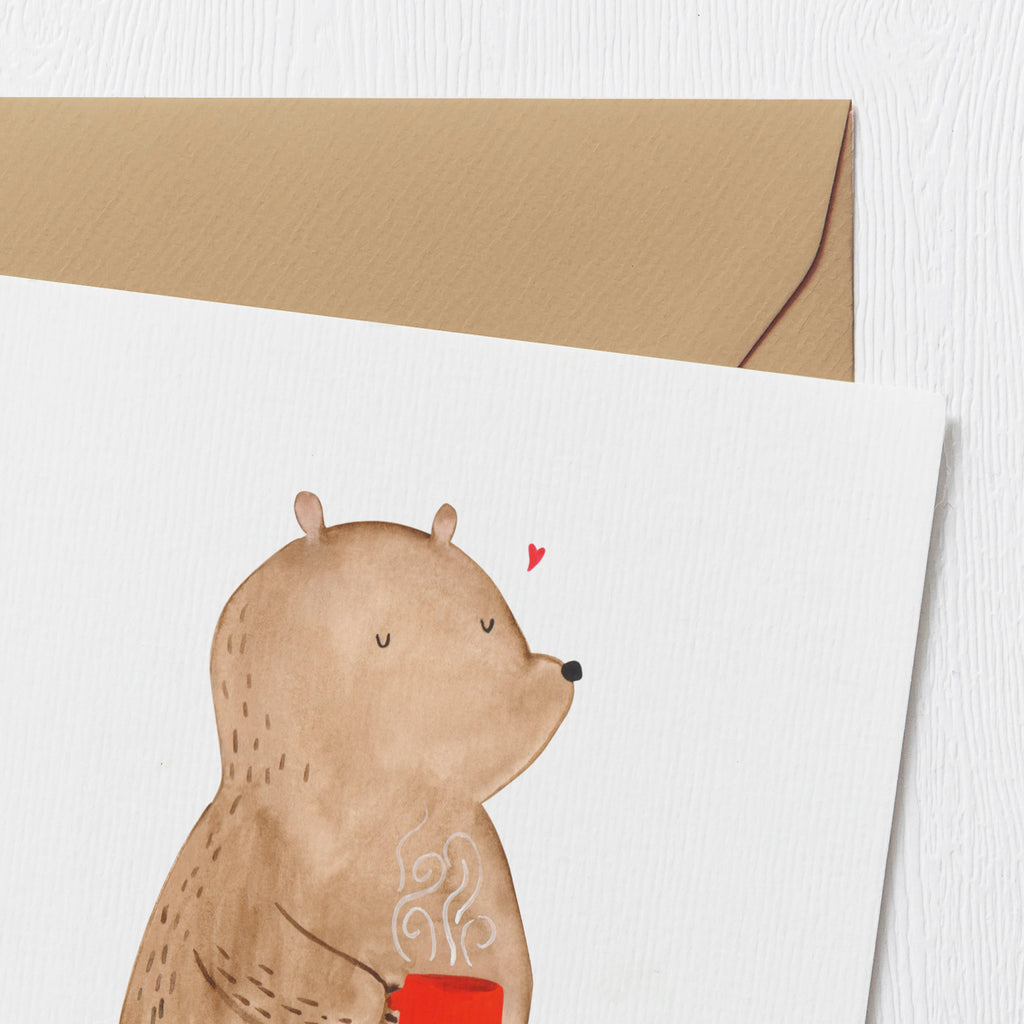 Deluxe Karte Bär Kaffee faltkarte, doppelkarte, Grußkarte, Glückwunschkarte, Klappkarte, Teddy, Bär, Teddybär, Morgenroutine, Welt Erobern, Coffee, Kaffee, Motivation, Guten Morgen, Welt Retten, Bären