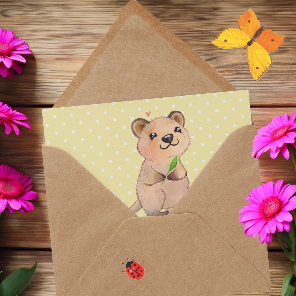 Deluxe Card Quokka Happy Hochwertige Klappkarte, Hochzeitskarte, Karte, Einladungskarte, Grußkarte, Geburtstagskarte, Klappkarte, Glückwunschkarte, Hochwertige Grußkarte, Tiermotive, Gute Laune, lustige Sprüche, Tiere, Lustiger Spruch, Quokka, Dinge erledigen, Verschieben, Aufschieberitis, Niedliches Tier