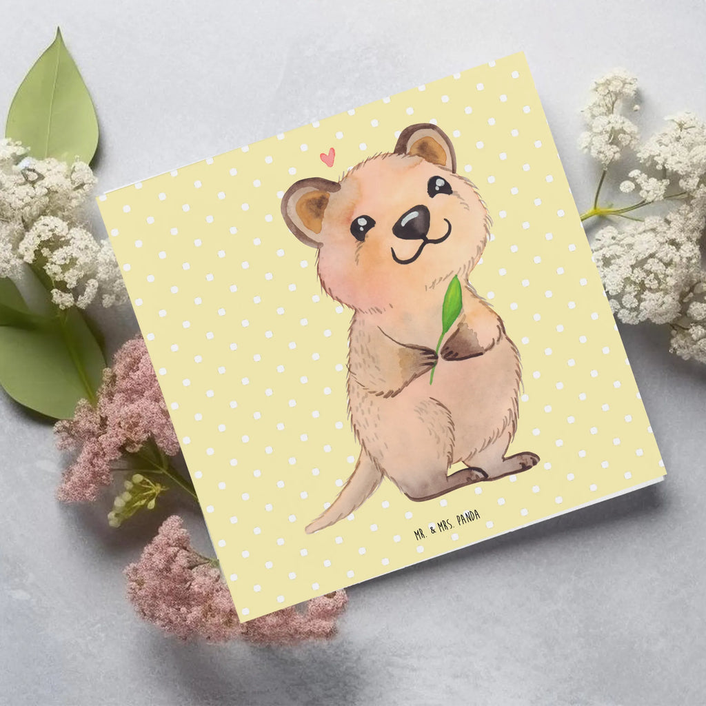 Deluxe Card Quokka Happy Hochwertige Klappkarte, Hochzeitskarte, Karte, Einladungskarte, Grußkarte, Geburtstagskarte, Klappkarte, Glückwunschkarte, Hochwertige Grußkarte, Tiermotive, Gute Laune, lustige Sprüche, Tiere, Lustiger Spruch, Quokka, Dinge erledigen, Verschieben, Aufschieberitis, Niedliches Tier