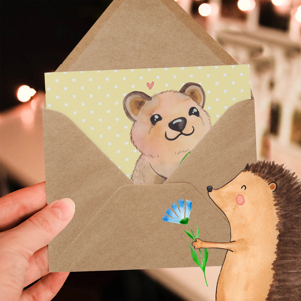 Deluxe Card Quokka Happy Hochwertige Klappkarte, Hochzeitskarte, Karte, Einladungskarte, Grußkarte, Geburtstagskarte, Klappkarte, Glückwunschkarte, Hochwertige Grußkarte, Tiermotive, Gute Laune, lustige Sprüche, Tiere, Lustiger Spruch, Quokka, Dinge erledigen, Verschieben, Aufschieberitis, Niedliches Tier