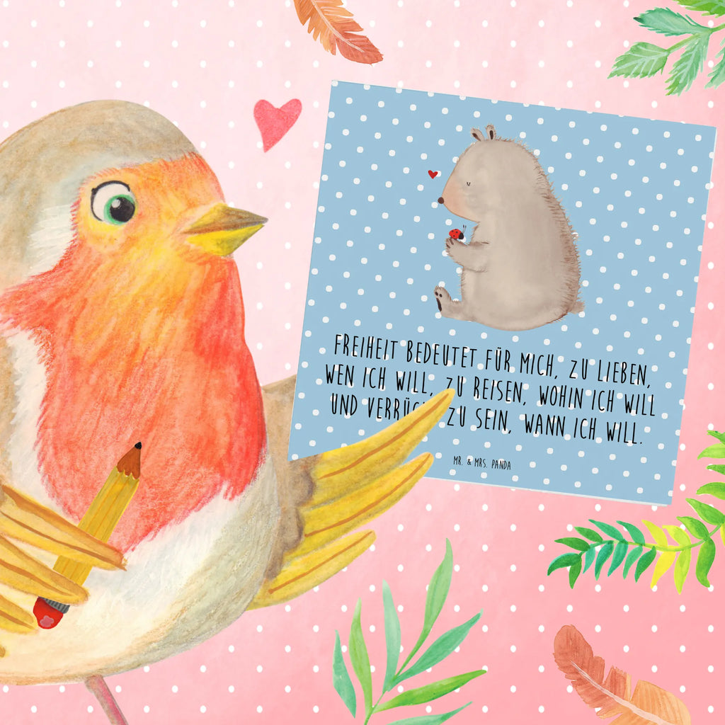 Deluxe Card bear ladybug Glückwunschkarte, Hochwertige Klappkarte, Karte, Hochzeitskarte, Geburtstagskarte, Grußkarte, Einladungskarte, Hochwertige Grußkarte, Klappkarte, Bär, Teddy, Teddybär, Liebe, Freiheit, Das Leben ist schön, Marienkäfer, Motivation