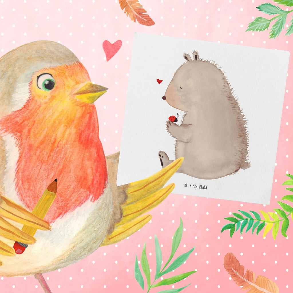 Deluxe Card bear ladybug Glückwunschkarte, Hochwertige Klappkarte, Karte, Hochzeitskarte, Geburtstagskarte, Grußkarte, Einladungskarte, Hochwertige Grußkarte, Klappkarte, Bär, Teddy, Teddybär, Liebe, Freiheit, Das Leben ist schön, Marienkäfer, Motivation