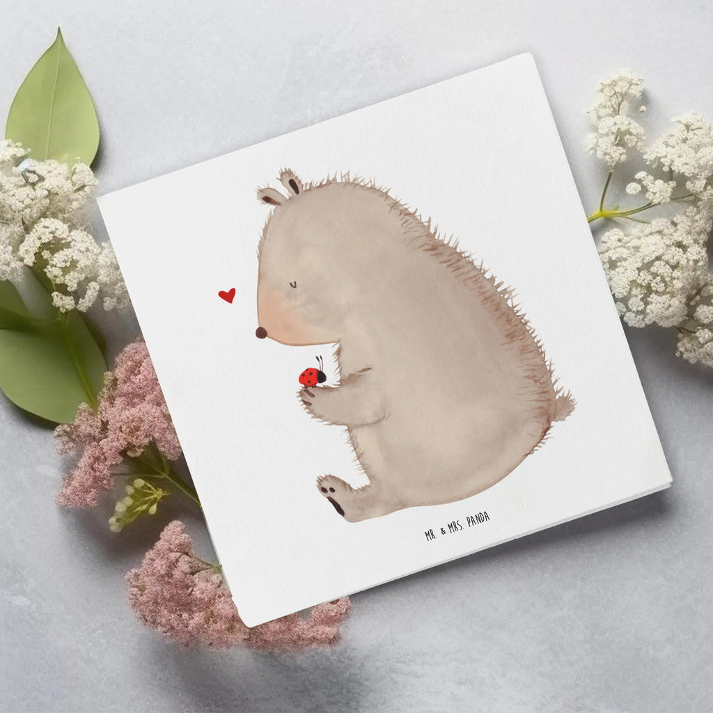 Deluxe Card bear ladybug Glückwunschkarte, Hochwertige Klappkarte, Karte, Hochzeitskarte, Geburtstagskarte, Grußkarte, Einladungskarte, Hochwertige Grußkarte, Klappkarte, Bär, Teddy, Teddybär, Liebe, Freiheit, Das Leben ist schön, Marienkäfer, Motivation