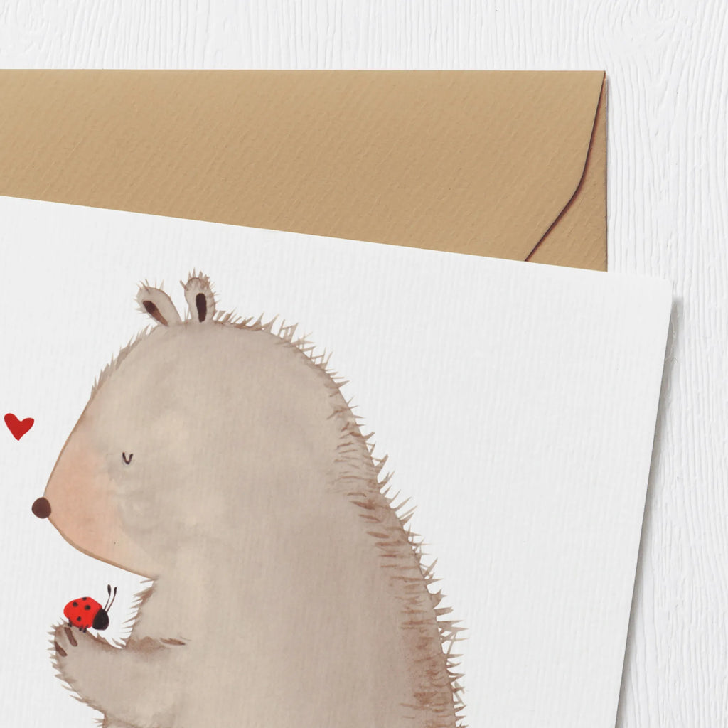 Deluxe Card bear ladybug Glückwunschkarte, Hochwertige Klappkarte, Karte, Hochzeitskarte, Geburtstagskarte, Grußkarte, Einladungskarte, Hochwertige Grußkarte, Klappkarte, Bär, Teddy, Teddybär, Liebe, Freiheit, Das Leben ist schön, Marienkäfer, Motivation