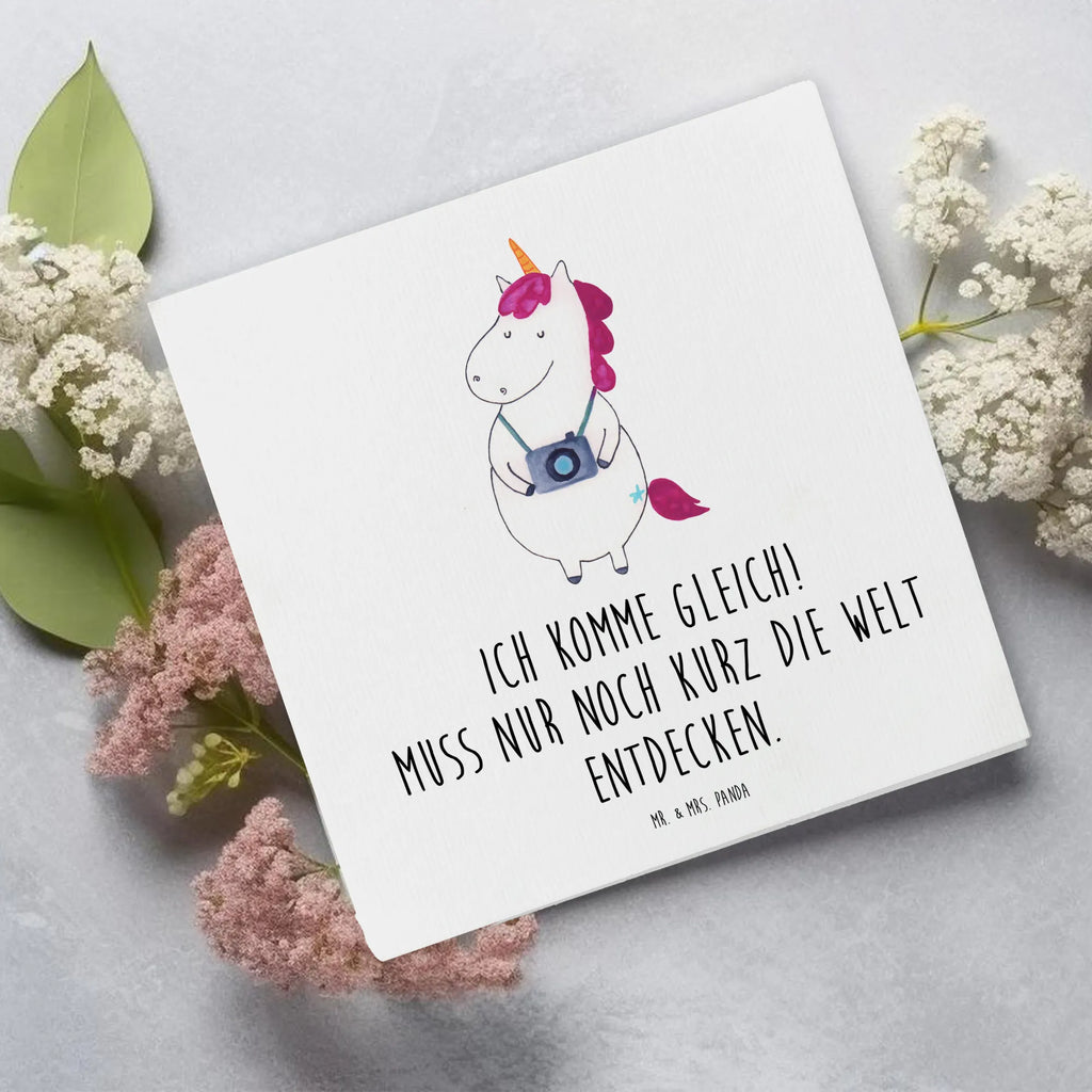 Deluxe Card unicorn photographer Karte, Geburtstagskarte, Glückwunschkarte, Hochzeitskarte, Grußkarte, Einladungskarte, Klappkarte, Hochwertige Grußkarte, Hochwertige Klappkarte, Einhorn, Einhörner, Einhorn Deko, Unicorn, Reisen, Fotografie, Weltreise, Kurztrip, Weltenbummler, Urlaub, Tourist, Kamera, Fotograf, Reise, Städtereise