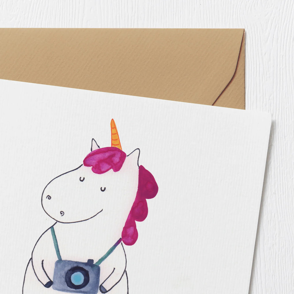 Deluxe Card unicorn photographer Karte, Geburtstagskarte, Glückwunschkarte, Hochzeitskarte, Grußkarte, Einladungskarte, Klappkarte, Hochwertige Grußkarte, Hochwertige Klappkarte, Einhorn, Einhörner, Einhorn Deko, Unicorn, Reisen, Fotografie, Weltreise, Kurztrip, Weltenbummler, Urlaub, Tourist, Kamera, Fotograf, Reise, Städtereise
