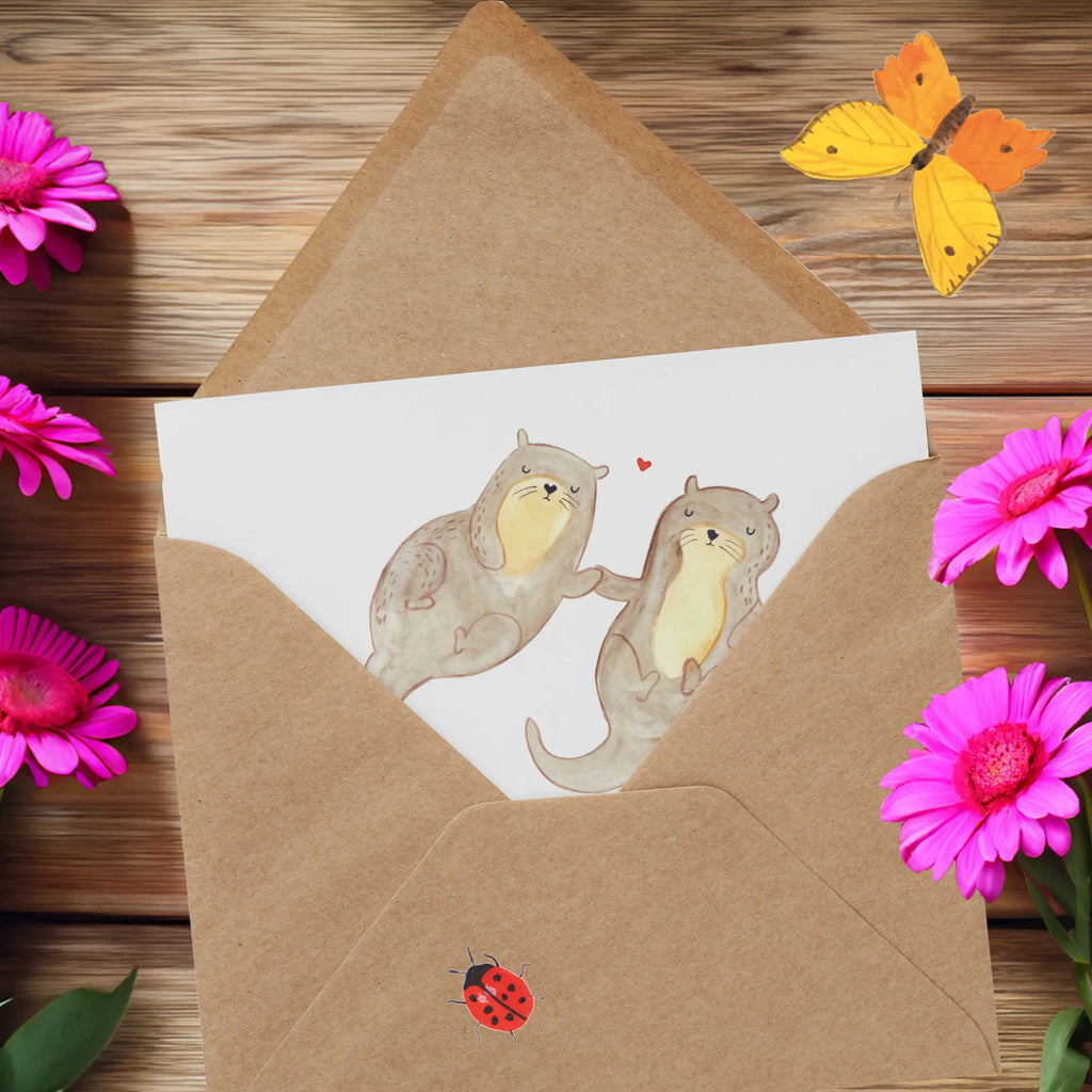 Deluxe Karte Otter Hände halten Klappkarte, faltkarte, doppelkarte, Glückwunschkarte, anlasskarte, Grußkarte, Otter, Fischotter, Seeotter, Otter Seeotter See Otter