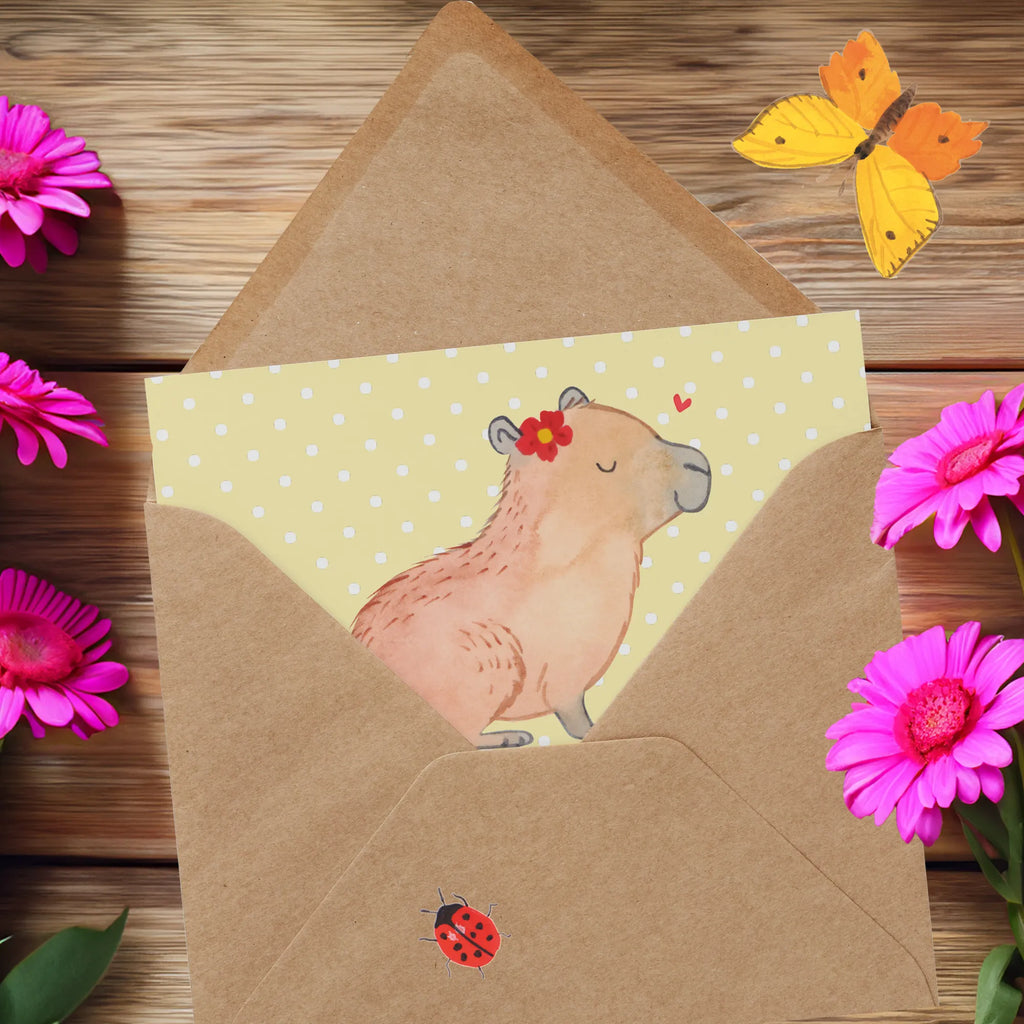 Deluxe Card Capybara flower Grußkarte, Hochwertige Grußkarte, Hochwertige Klappkarte, Hochzeitskarte, Glückwunschkarte, Karte, Klappkarte, Einladungskarte, Geburtstagskarte, Tiermotive, Gute Laune, lustige Sprüche, Tiere, Capybara