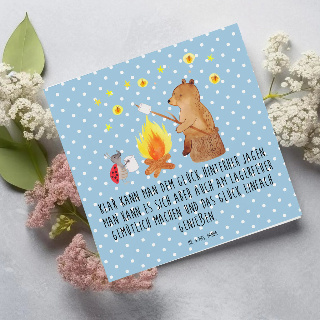 Deluxe Karte Bär & Marienkäfer Lagerfeuer Hochwertige Klappkarte, Glückwunschkarte, Geburtstagskarte, Klappkarte, Grußkarte, Einladungskarte, Hochzeitskarte, Karte, Hochwertige Grußkarte, Bär, Teddy, Teddybär, Lagerfeuer