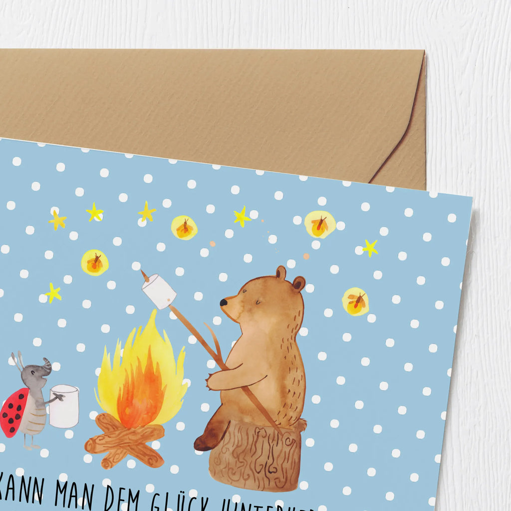 Deluxe Karte Bär & Marienkäfer Lagerfeuer Hochwertige Klappkarte, Glückwunschkarte, Geburtstagskarte, Klappkarte, Grußkarte, Einladungskarte, Hochzeitskarte, Karte, Hochwertige Grußkarte, Bär, Teddy, Teddybär, Lagerfeuer