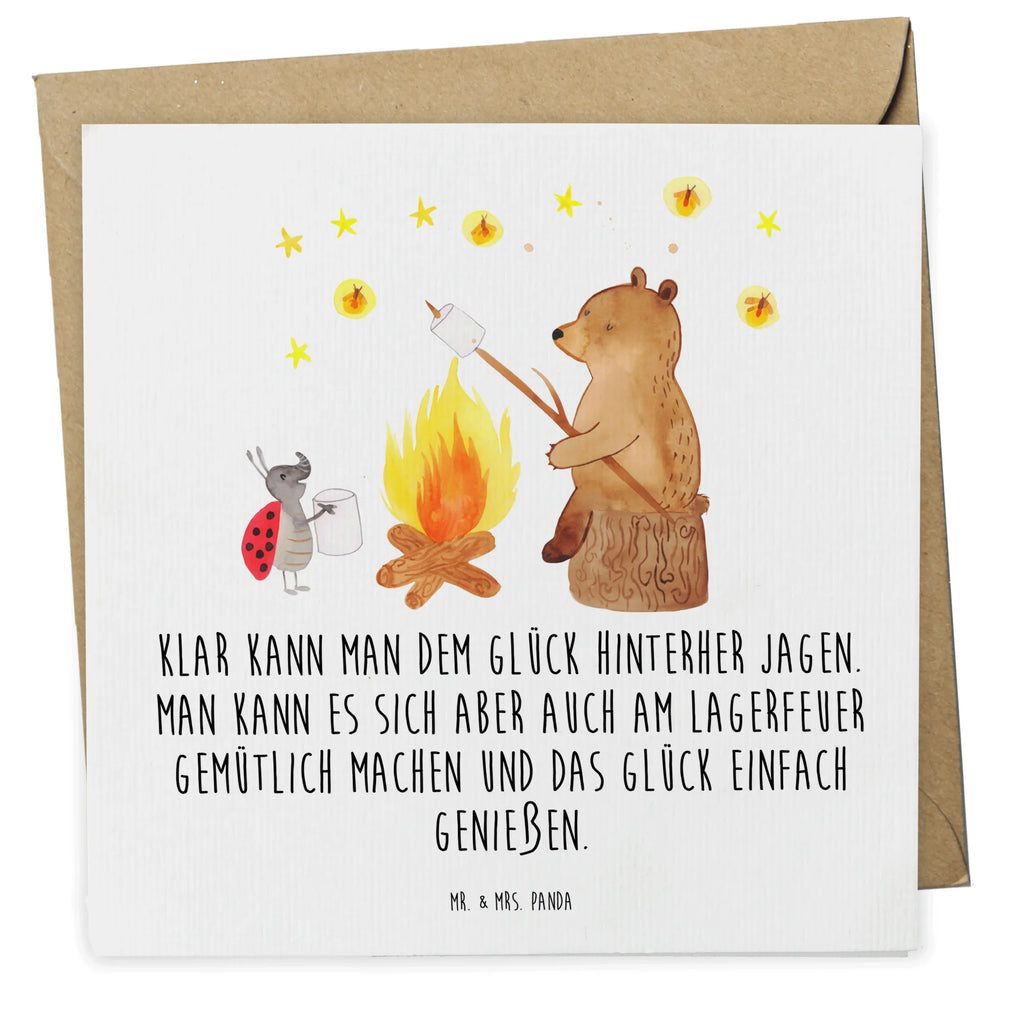 Deluxe Karte Bär & Marienkäfer Lagerfeuer Hochwertige Klappkarte, Glückwunschkarte, Geburtstagskarte, Klappkarte, Grußkarte, Einladungskarte, Hochzeitskarte, Karte, Hochwertige Grußkarte, Bär, Teddy, Teddybär, Lagerfeuer
