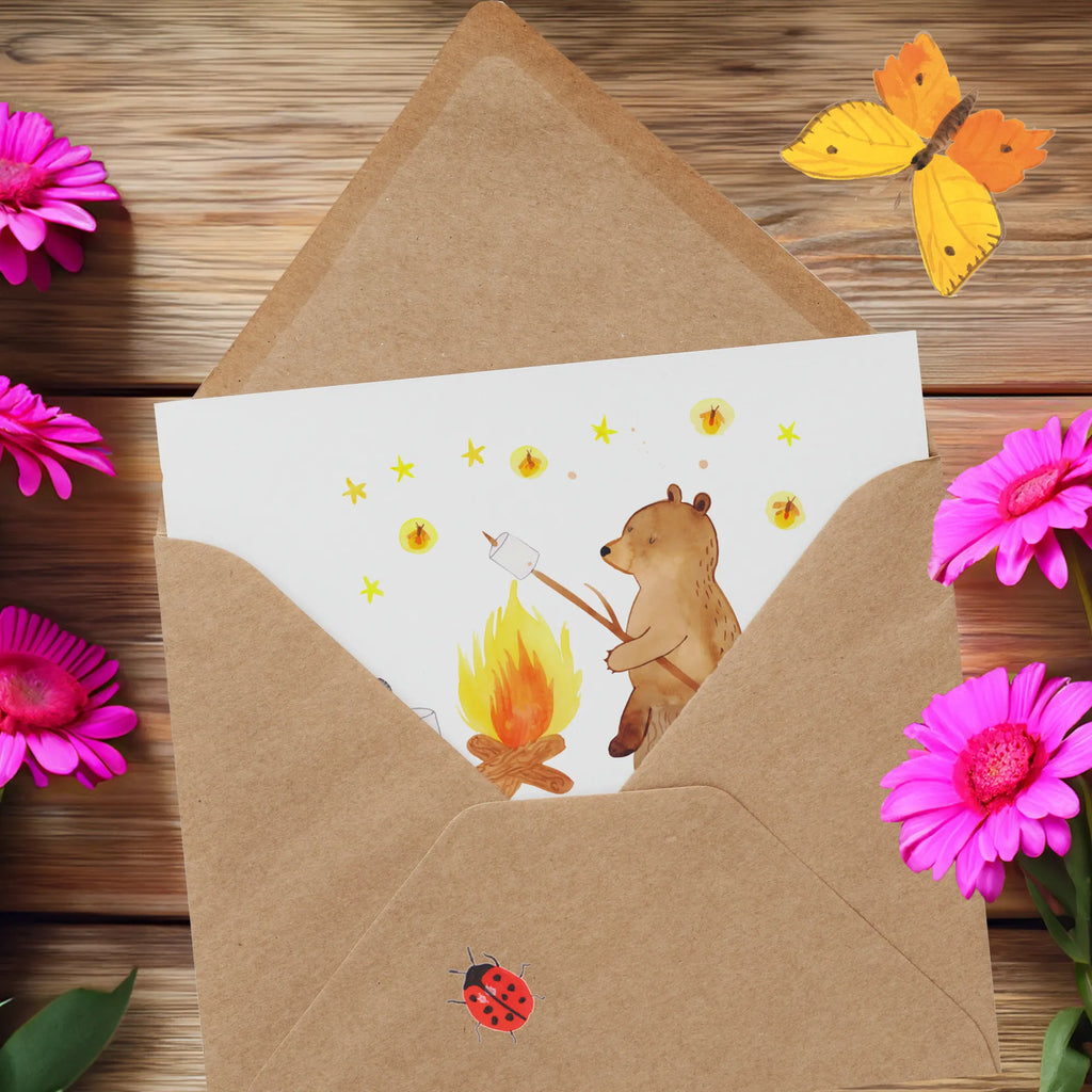 Deluxe Karte Bär & Marienkäfer Lagerfeuer Hochwertige Klappkarte, Glückwunschkarte, Geburtstagskarte, Klappkarte, Grußkarte, Einladungskarte, Hochzeitskarte, Karte, Hochwertige Grußkarte, Bär, Teddy, Teddybär, Lagerfeuer