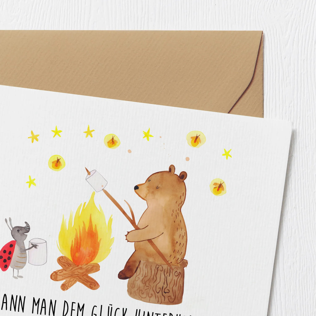 Deluxe Karte Bär & Marienkäfer Lagerfeuer Hochwertige Klappkarte, Glückwunschkarte, Geburtstagskarte, Klappkarte, Grußkarte, Einladungskarte, Hochzeitskarte, Karte, Hochwertige Grußkarte, Bär, Teddy, Teddybär, Lagerfeuer