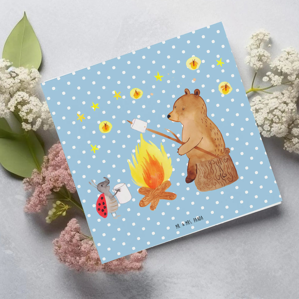 Deluxe Karte Bär & Marienkäfer Lagerfeuer Hochwertige Klappkarte, Glückwunschkarte, Geburtstagskarte, Klappkarte, Grußkarte, Einladungskarte, Hochzeitskarte, Karte, Hochwertige Grußkarte, Bär, Teddy, Teddybär, Lagerfeuer