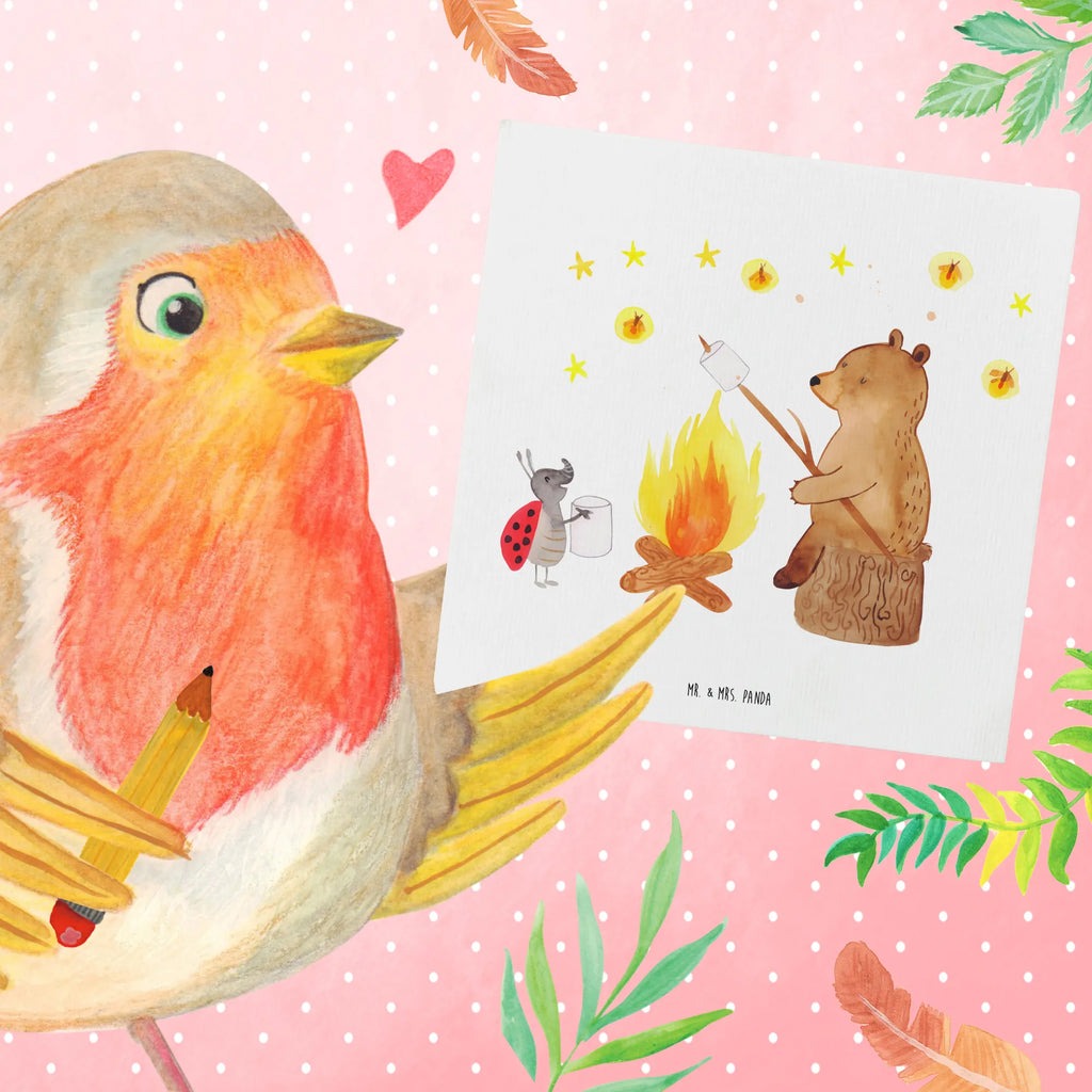 Deluxe Karte Bär & Marienkäfer Lagerfeuer Hochwertige Klappkarte, Glückwunschkarte, Geburtstagskarte, Klappkarte, Grußkarte, Einladungskarte, Hochzeitskarte, Karte, Hochwertige Grußkarte, Bär, Teddy, Teddybär, Lagerfeuer