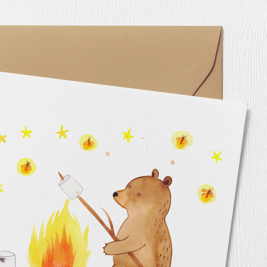 Deluxe Karte Bär & Marienkäfer Lagerfeuer Hochwertige Klappkarte, Glückwunschkarte, Geburtstagskarte, Klappkarte, Grußkarte, Einladungskarte, Hochzeitskarte, Karte, Hochwertige Grußkarte, Bär, Teddy, Teddybär, Lagerfeuer