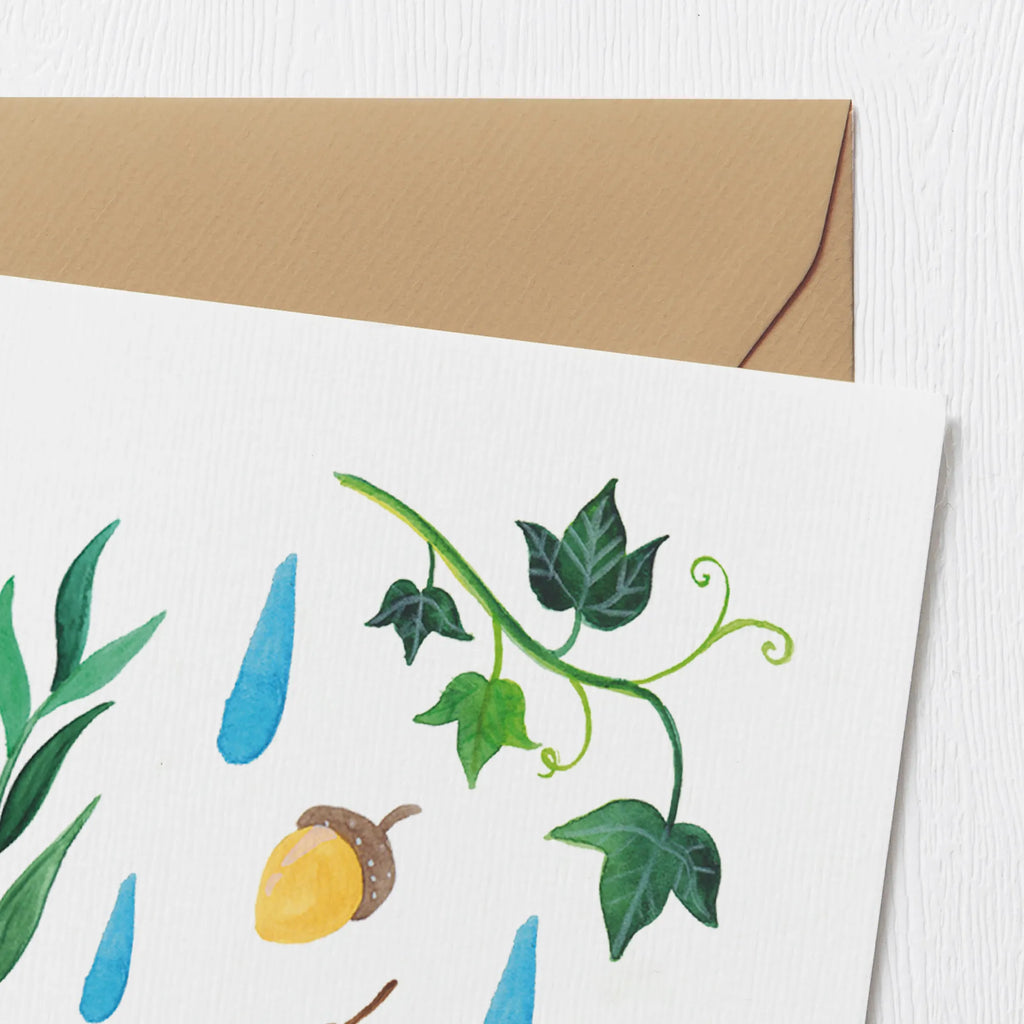 Deluxe Card Rainy days Design Einladungskarte, Hochzeitskarte, Geburtstagskarte, Hochwertige Grußkarte, Karte, Grußkarte, Hochwertige Klappkarte, Glückwunschkarte, Klappkarte, Wald, Natur, Aquarell, Regentropfen, Blätter, Eiche, Efeu