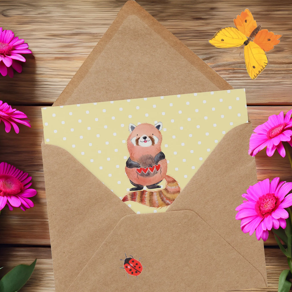 Deluxe Card red panda Hochzeitskarte, Glückwunschkarte, Grußkarte, Klappkarte, Einladungskarte, Geburtstagskarte, Karte, Hochwertige Grußkarte, Hochwertige Klappkarte, Tiermotive, Gute Laune, lustige Sprüche, Tiere, Liebe, Rot, Herz, Liebling, Panda, Lieblingsmensch