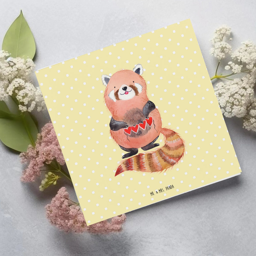 Deluxe Card red panda Hochzeitskarte, Glückwunschkarte, Grußkarte, Klappkarte, Einladungskarte, Geburtstagskarte, Karte, Hochwertige Grußkarte, Hochwertige Klappkarte, Tiermotive, Gute Laune, lustige Sprüche, Tiere, Liebe, Rot, Herz, Liebling, Panda, Lieblingsmensch