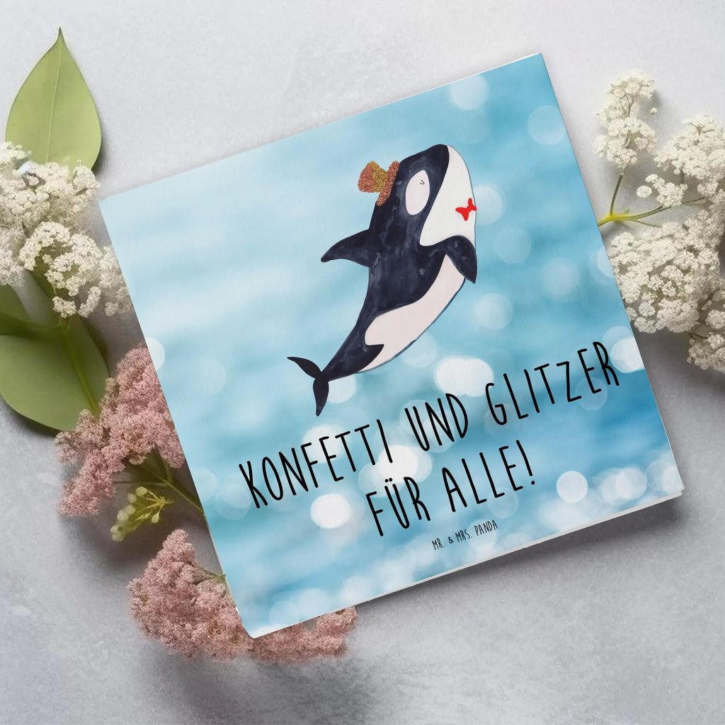 Deluxe Card orca cylinder Klappkarte, Grußkarte, Karte, Hochzeitskarte, Hochwertige Klappkarte, Geburtstagskarte, Einladungskarte, Glückwunschkarte, Hochwertige Grußkarte, Meerestiere, Meer, Urlaub, Konfetti, Glitter, Fest, Feier, Orca, Fete, Glitzer, Narwal, Geburtstag, Glückwunsch