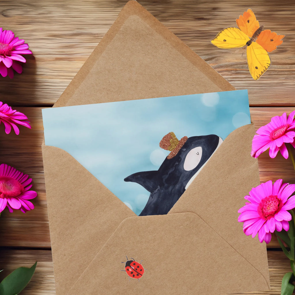 Deluxe Card orca cylinder Klappkarte, Grußkarte, Karte, Hochzeitskarte, Hochwertige Klappkarte, Geburtstagskarte, Einladungskarte, Glückwunschkarte, Hochwertige Grußkarte, Meerestiere, Meer, Urlaub, Konfetti, Glitter, Fest, Feier, Orca, Fete, Glitzer, Narwal, Geburtstag, Glückwunsch