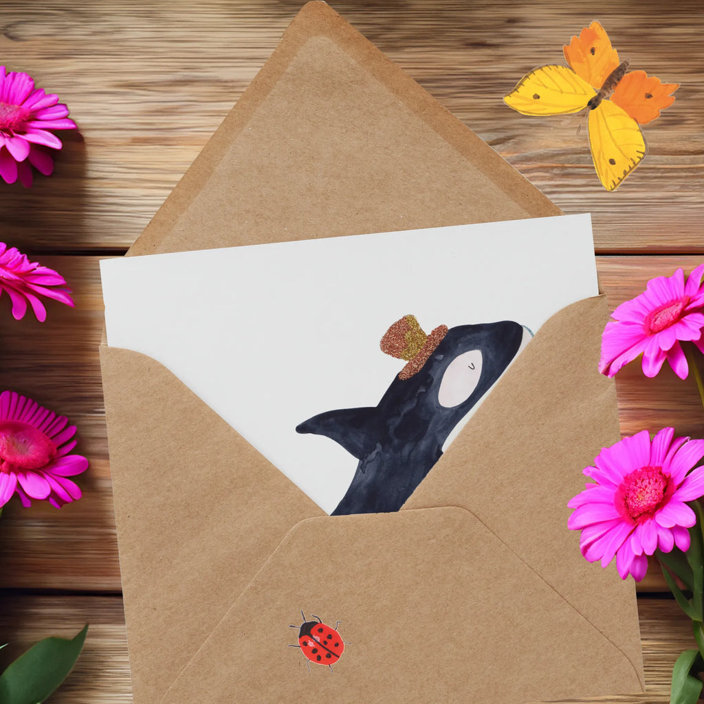 Deluxe Card orca cylinder Klappkarte, Grußkarte, Karte, Hochzeitskarte, Hochwertige Klappkarte, Geburtstagskarte, Einladungskarte, Glückwunschkarte, Hochwertige Grußkarte, Meerestiere, Meer, Urlaub, Konfetti, Glitter, Fest, Feier, Orca, Fete, Glitzer, Narwal, Geburtstag, Glückwunsch