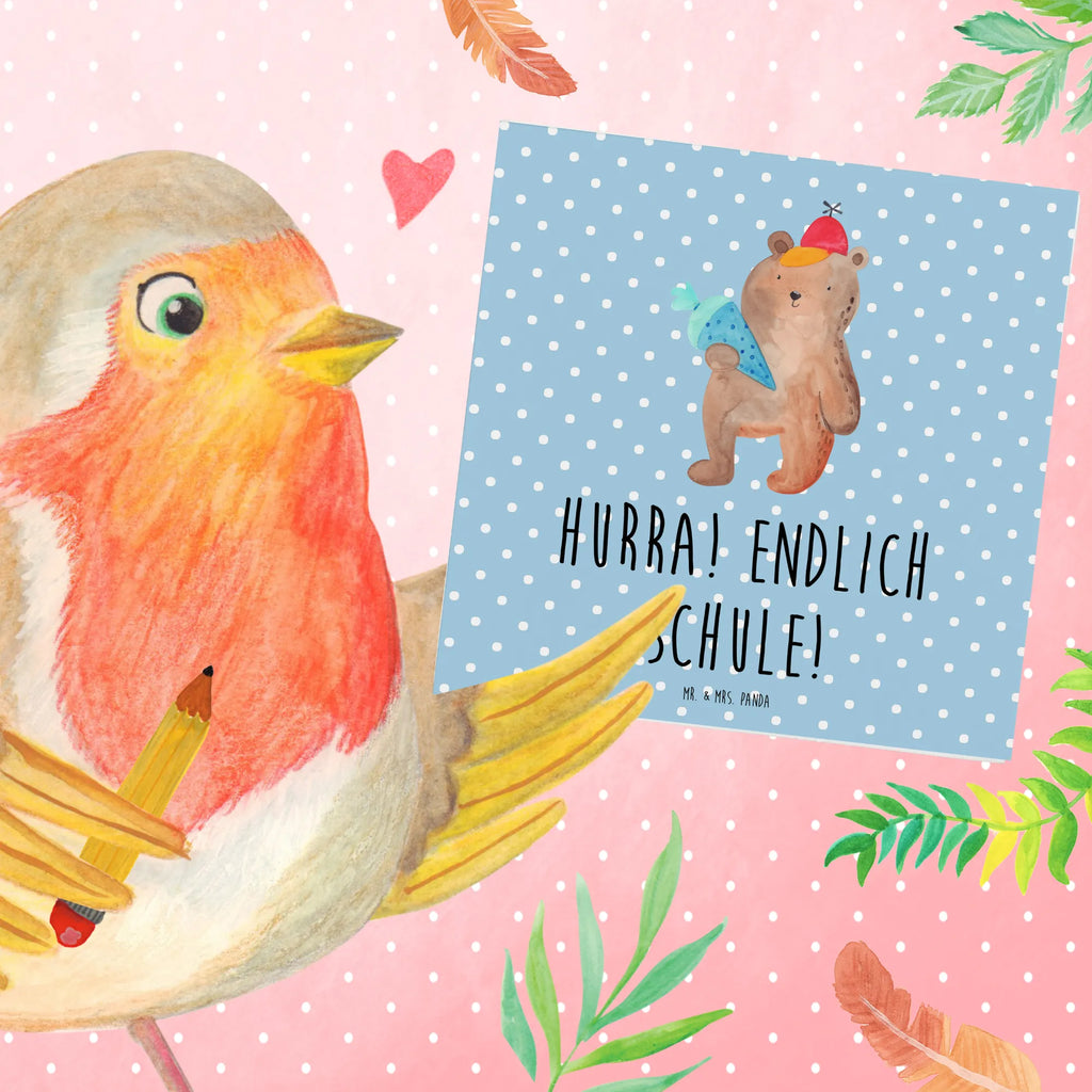 Deluxe Card bear School cone Hochwertige Klappkarte, Karte, Geburtstagskarte, Einladungskarte, Klappkarte, Glückwunschkarte, Hochzeitskarte, Grußkarte, Hochwertige Grußkarte, Bär, Teddy, Teddybär, Bär Motiv, Einschulung Geschenk, Erster Schultag Geschenk, Grundschule, Schule Geschenk, Schulanfang, Schultüte, Schulbeginn