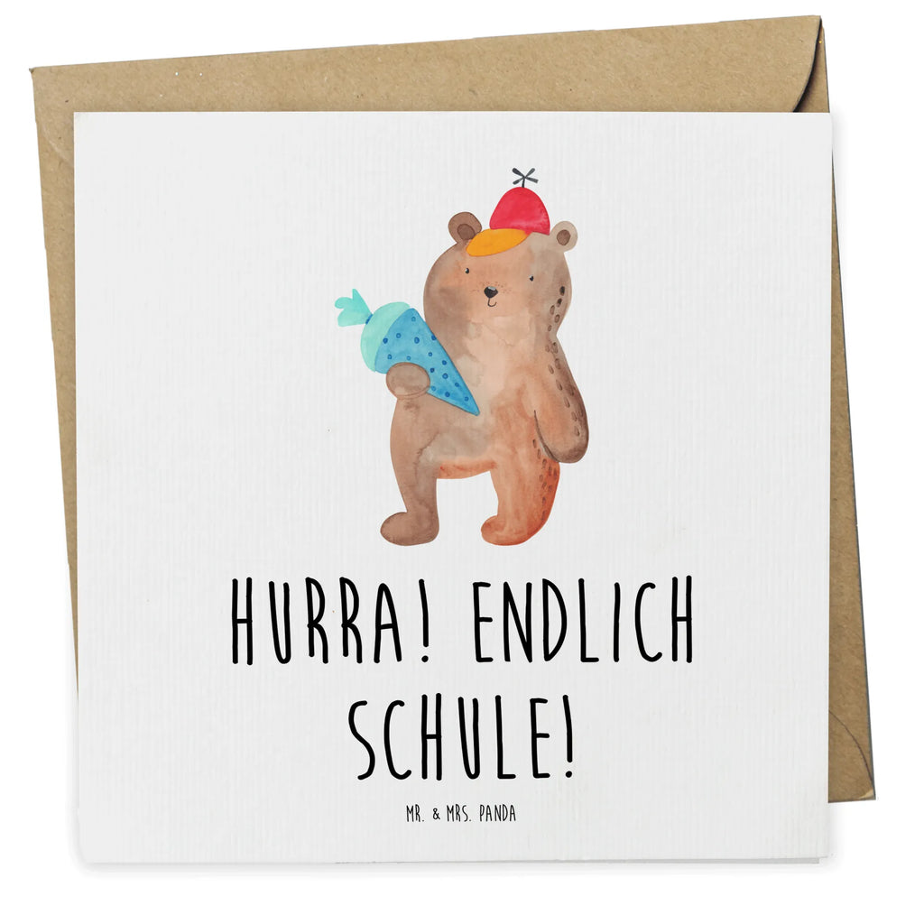 Deluxe Card bear School cone Hochwertige Klappkarte, Karte, Geburtstagskarte, Einladungskarte, Klappkarte, Glückwunschkarte, Hochzeitskarte, Grußkarte, Hochwertige Grußkarte, Bär, Teddy, Teddybär, Bär Motiv, Einschulung Geschenk, Erster Schultag Geschenk, Grundschule, Schule Geschenk, Schulanfang, Schultüte, Schulbeginn