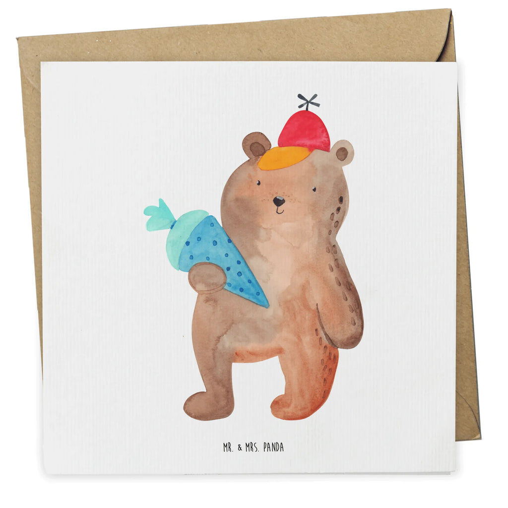 Deluxe Card bear School cone Hochwertige Klappkarte, Karte, Geburtstagskarte, Einladungskarte, Klappkarte, Glückwunschkarte, Hochzeitskarte, Grußkarte, Hochwertige Grußkarte, Bär, Teddy, Teddybär, Bär Motiv, Einschulung Geschenk, Erster Schultag Geschenk, Grundschule, Schule Geschenk, Schulanfang, Schultüte, Schulbeginn