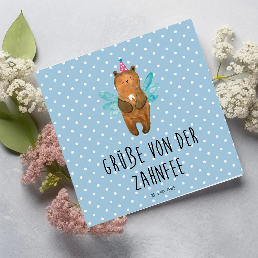 Deluxe Karte Bär Zahnfee Geburtstagskarte, Hochzeitskarte, Karte, Klappkarte, Glückwunschkarte, Hochwertige Klappkarte, Hochwertige Grußkarte, Einladungskarte, Grußkarte, Bär, Teddy, Teddybär, Milchzahn, Erster Zahn, Fee, Zahnfee