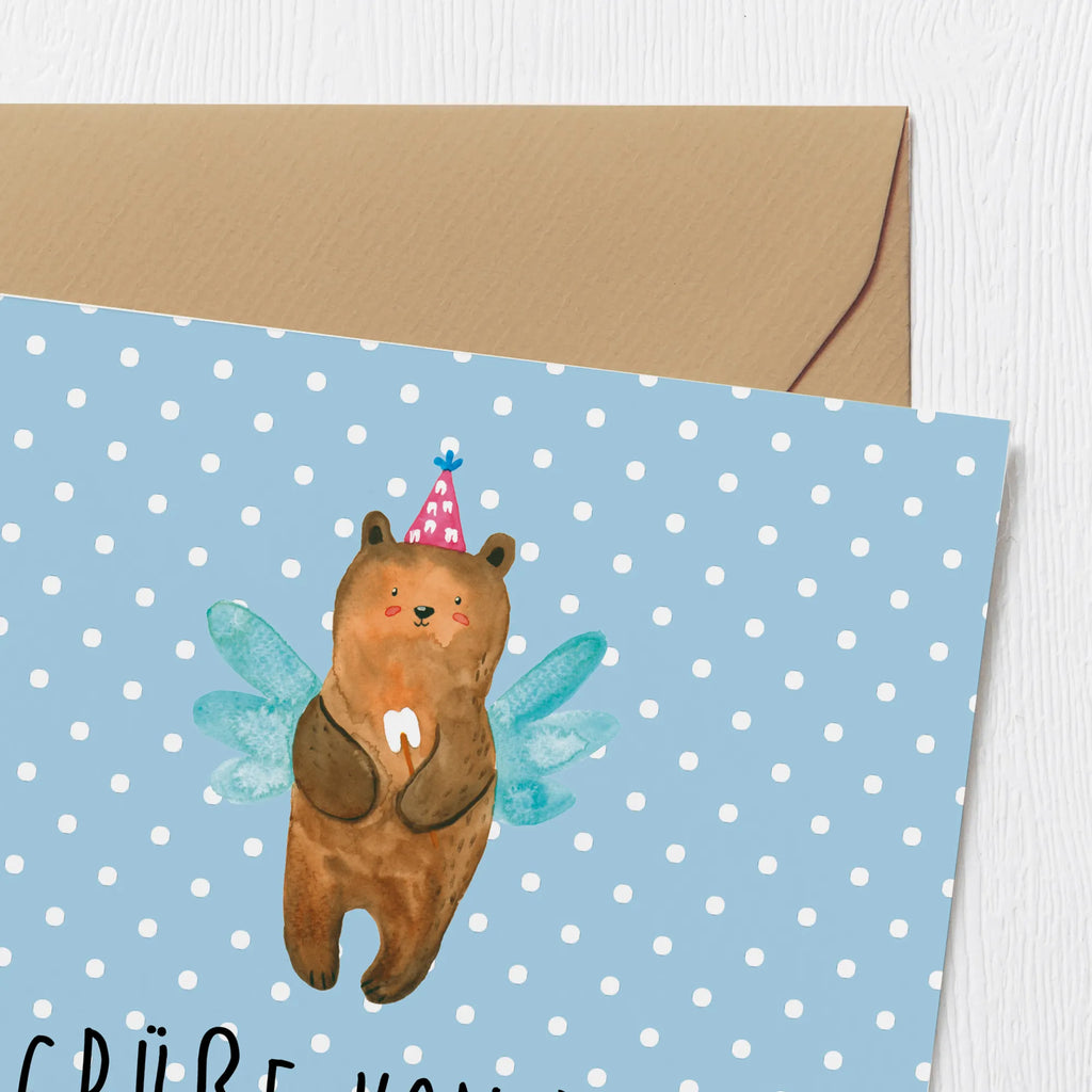 Deluxe Karte Bär Zahnfee Geburtstagskarte, Hochzeitskarte, Karte, Klappkarte, Glückwunschkarte, Hochwertige Klappkarte, Hochwertige Grußkarte, Einladungskarte, Grußkarte, Bär, Teddy, Teddybär, Milchzahn, Erster Zahn, Fee, Zahnfee