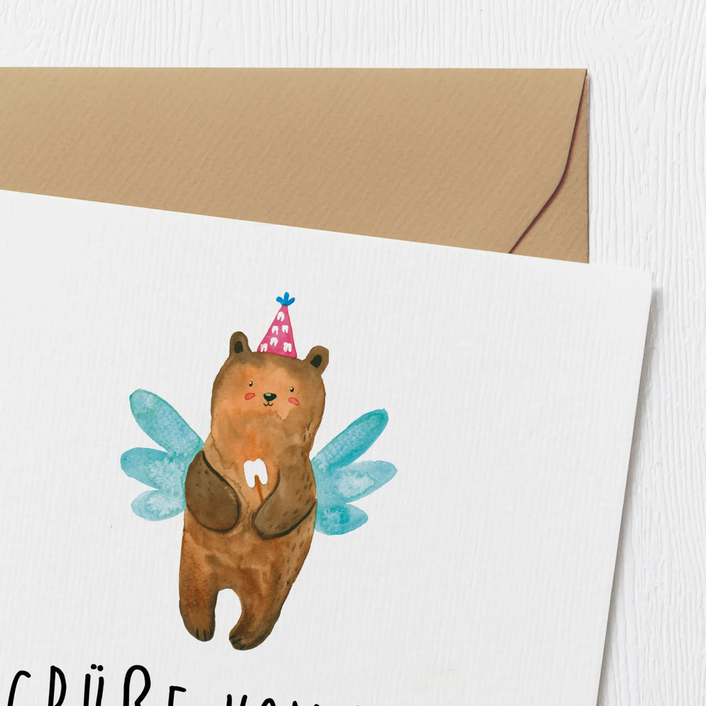 Deluxe Karte Bär Zahnfee Geburtstagskarte, Hochzeitskarte, Karte, Klappkarte, Glückwunschkarte, Hochwertige Klappkarte, Hochwertige Grußkarte, Einladungskarte, Grußkarte, Bär, Teddy, Teddybär, Milchzahn, Erster Zahn, Fee, Zahnfee