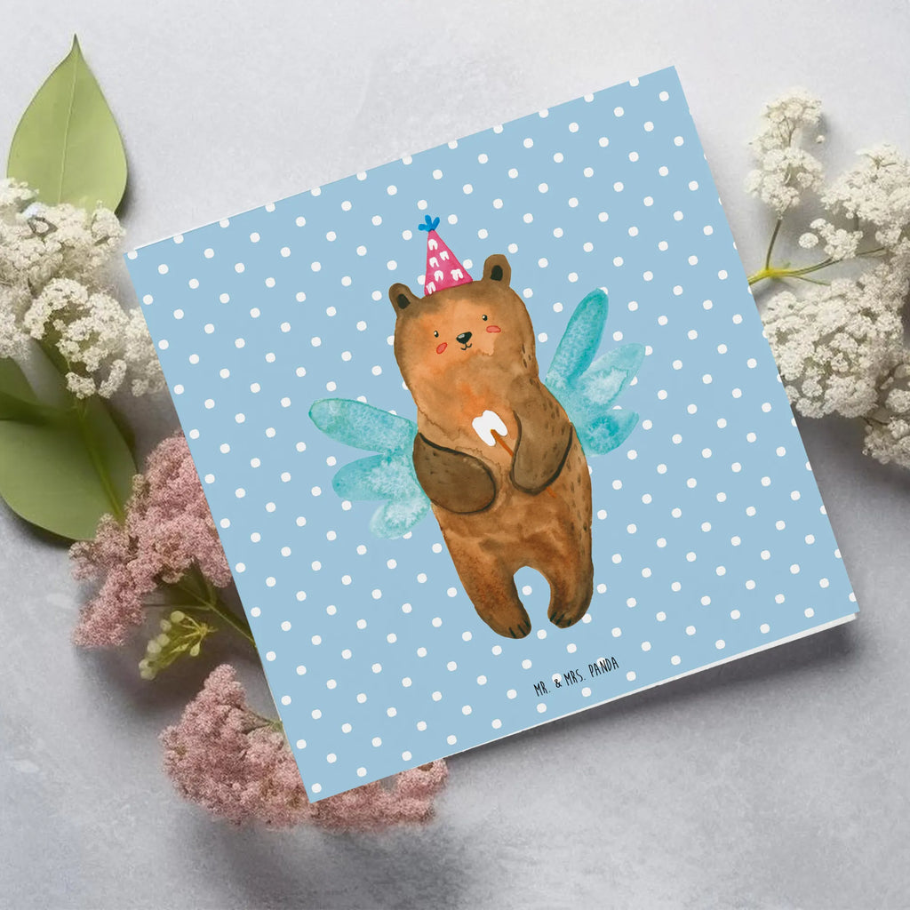 Deluxe Karte Bär Zahnfee Geburtstagskarte, Hochzeitskarte, Karte, Klappkarte, Glückwunschkarte, Hochwertige Klappkarte, Hochwertige Grußkarte, Einladungskarte, Grußkarte, Bär, Teddy, Teddybär, Milchzahn, Erster Zahn, Fee, Zahnfee