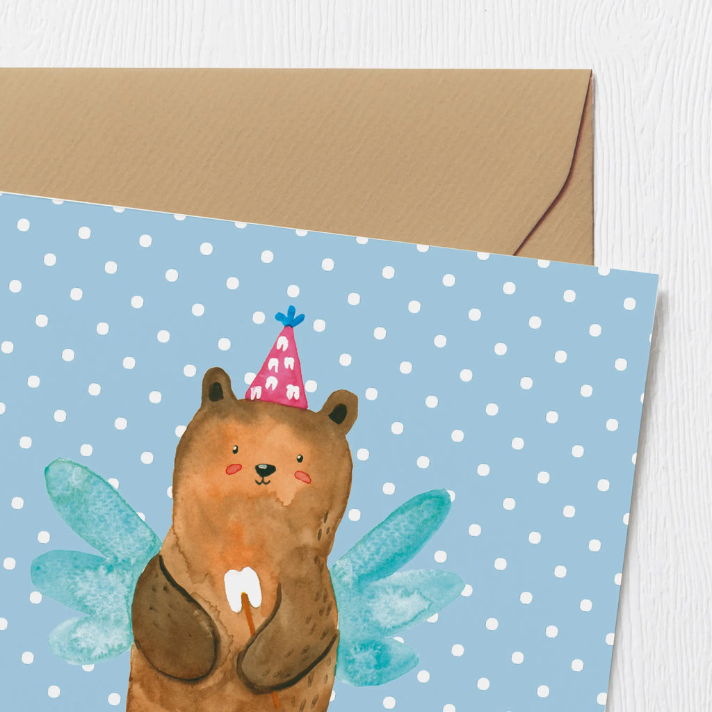 Deluxe Karte Bär Zahnfee Geburtstagskarte, Hochzeitskarte, Karte, Klappkarte, Glückwunschkarte, Hochwertige Klappkarte, Hochwertige Grußkarte, Einladungskarte, Grußkarte, Bär, Teddy, Teddybär, Milchzahn, Erster Zahn, Fee, Zahnfee