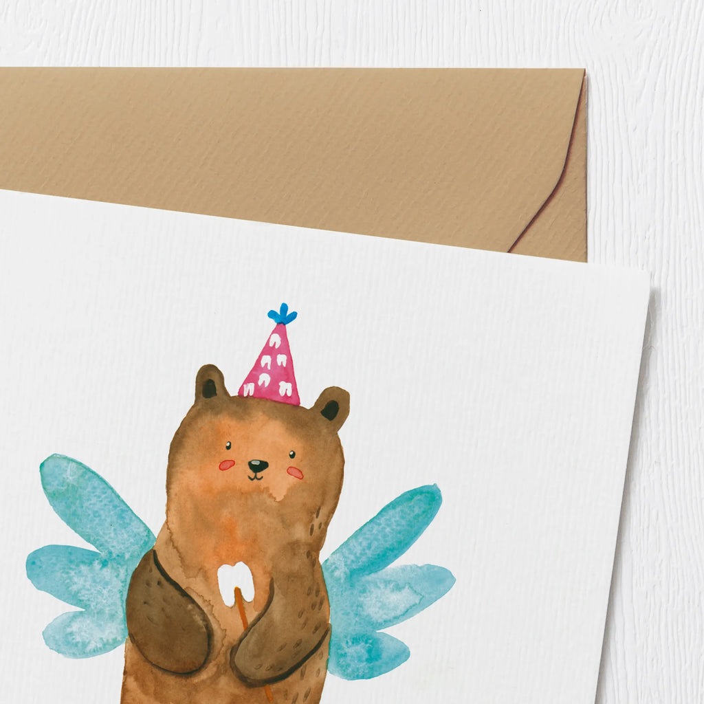 Deluxe Karte Bär Zahnfee Geburtstagskarte, Hochzeitskarte, Karte, Klappkarte, Glückwunschkarte, Hochwertige Klappkarte, Hochwertige Grußkarte, Einladungskarte, Grußkarte, Bär, Teddy, Teddybär, Milchzahn, Erster Zahn, Fee, Zahnfee