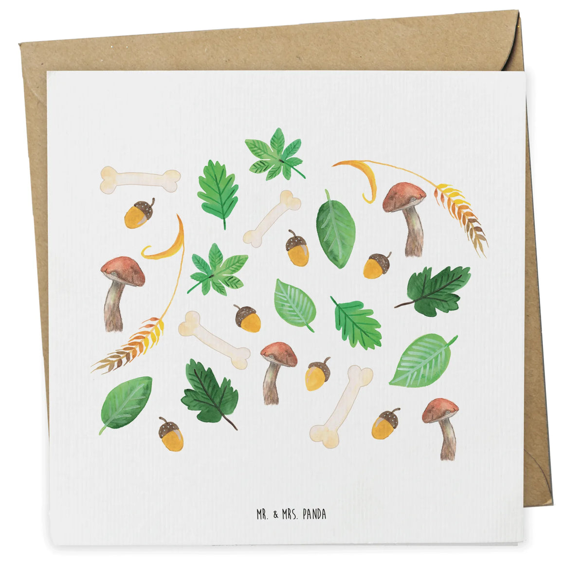 Karta Deluxe jesienny las Design doppelkarte, anlasskarte, Grußkarte, faltkarte, Klappkarte, Glückwunschkarte, Herbst, Aquarell Muster, Pilze, Wald, Blätter, Laub