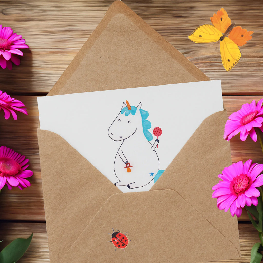 Deluxe Card unicorn infant Karte, Hochwertige Klappkarte, Grußkarte, Klappkarte, Hochzeitskarte, Einladungskarte, Glückwunschkarte, Geburtstagskarte, Hochwertige Grußkarte, Einhorn, Einhörner, Einhorn Deko, Unicorn, Babyglück, Party, Eltern, Baby, Mutter, Geburt, Schnuller, Geburtstag, erstes Kind, Nachwuchs, Kind