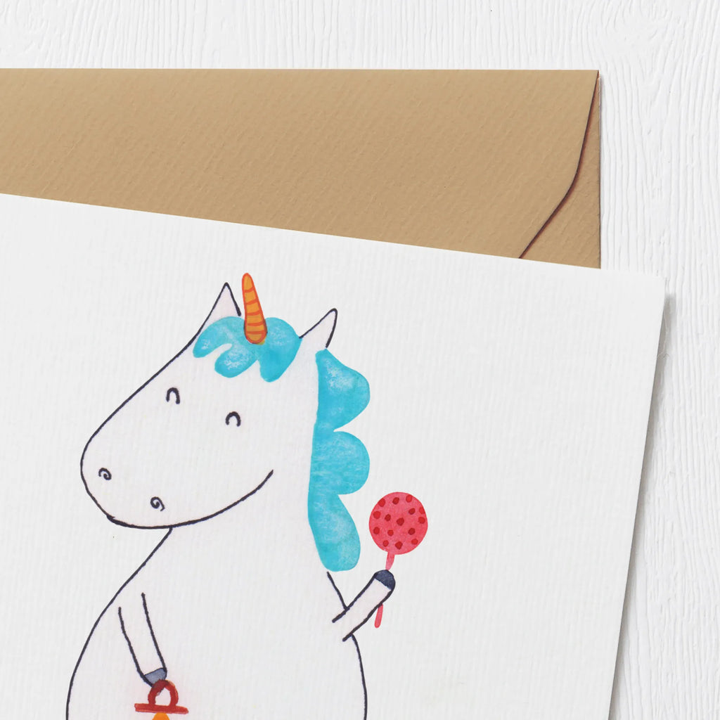 Deluxe Card unicorn infant Karte, Hochwertige Klappkarte, Grußkarte, Klappkarte, Hochzeitskarte, Einladungskarte, Glückwunschkarte, Geburtstagskarte, Hochwertige Grußkarte, Einhorn, Einhörner, Einhorn Deko, Unicorn, Babyglück, Party, Eltern, Baby, Mutter, Geburt, Schnuller, Geburtstag, erstes Kind, Nachwuchs, Kind