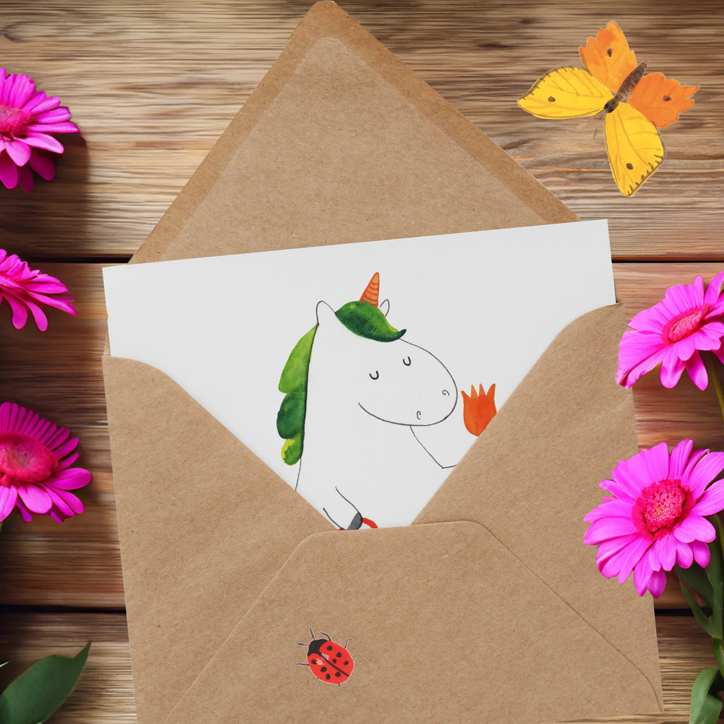 Deluxe Karte Einhorn Gärtner Klappkarte, Karte, Glückwunschkarte, Geburtstagskarte, Hochwertige Klappkarte, Hochzeitskarte, Hochwertige Grußkarte, Grußkarte, Einladungskarte, Einhorn, Einhörner, Einhorn Deko, Unicorn, Luftballon, Freude, Blume, Giesskanne, Stiefel, Lebenslust, Garten, Freundin, Gießkanne