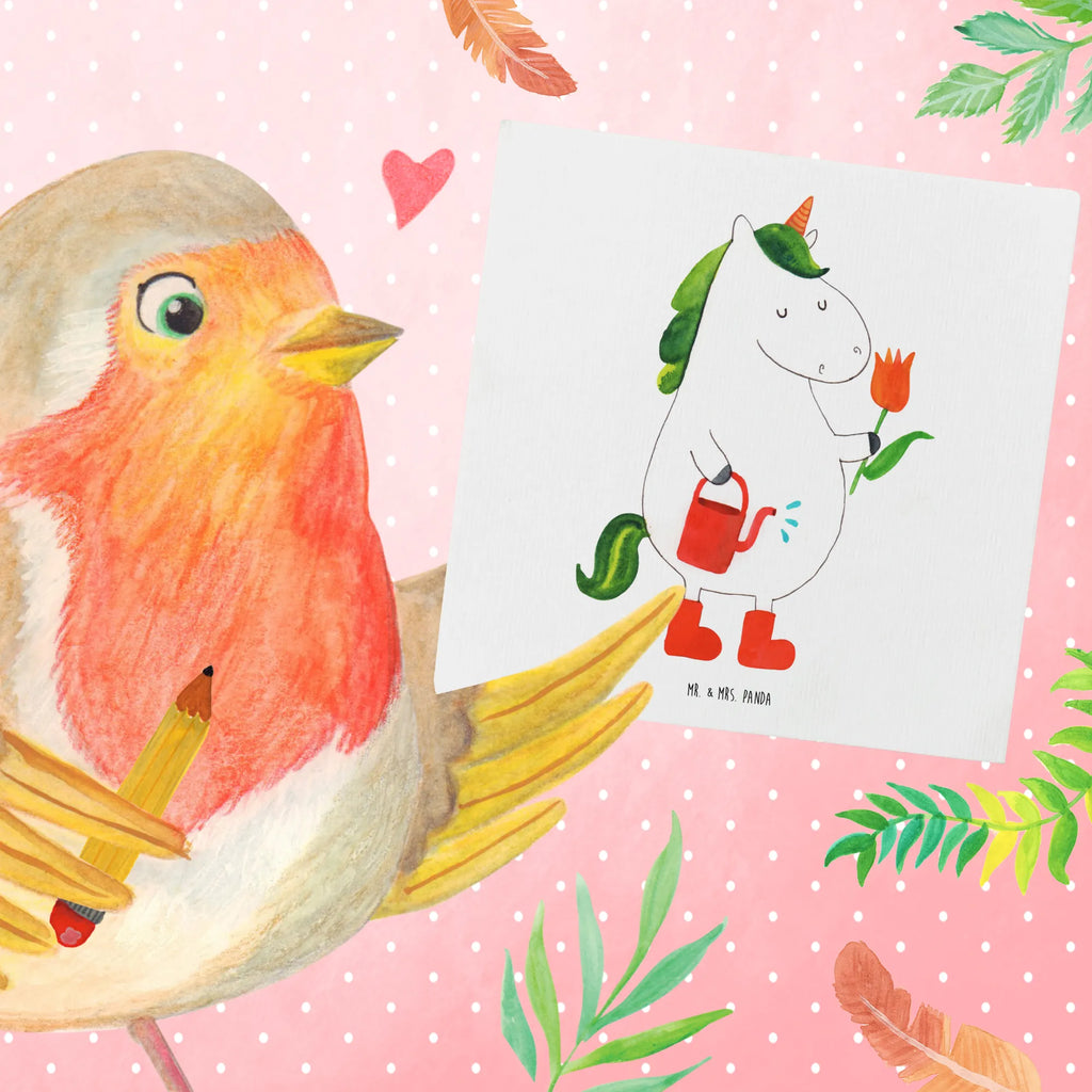 Deluxe Karte Einhorn Gärtner Klappkarte, Karte, Glückwunschkarte, Geburtstagskarte, Hochwertige Klappkarte, Hochzeitskarte, Hochwertige Grußkarte, Grußkarte, Einladungskarte, Einhorn, Einhörner, Einhorn Deko, Unicorn, Luftballon, Freude, Blume, Giesskanne, Stiefel, Lebenslust, Garten, Freundin, Gießkanne