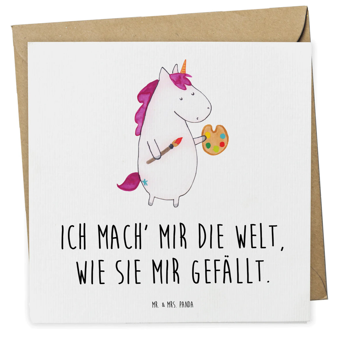 Deluxe Karte Einhorn Künstler faltkarte, anlasskarte, Klappkarte, Glückwunschkarte, doppelkarte, Grußkarte, Unicorn, Einhorn, Einhörner, Einhorn Deko, Malen, Zeichnen, Welt, Maler, Pinsel, Künstler, Artist, Stift, Englisch, Geschenk, Farbe