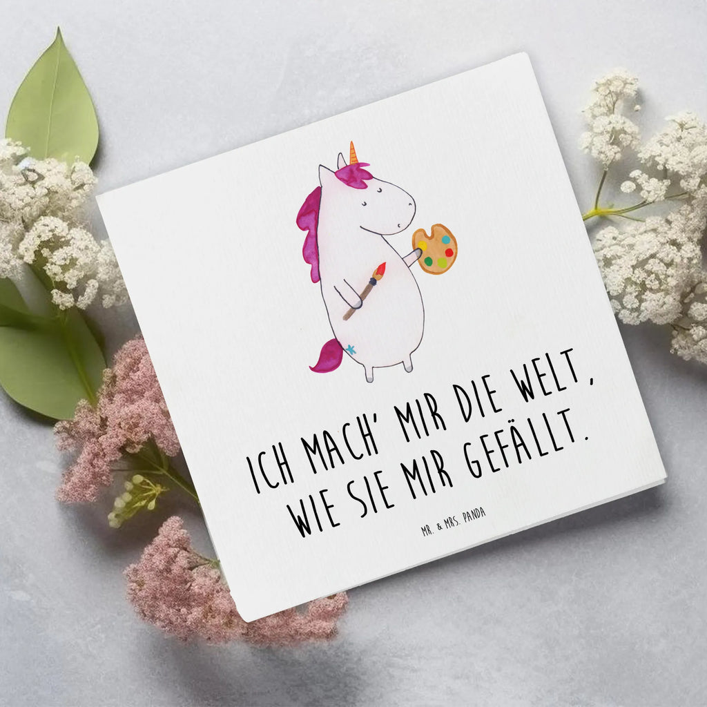 Deluxe Karte Einhorn Künstler Grußkarte, Glückwunschkarte, Geburtstagskarte, Karte, Hochwertige Grußkarte, Hochwertige Klappkarte, Einladungskarte, Hochzeitskarte, Klappkarte, Einhorn, Einhörner, Einhorn Deko, Unicorn, Stift, Geschenk, Künstler, Artist, Maler, Welt, Farbe, Malen, Pinsel, Zeichnen, Englisch