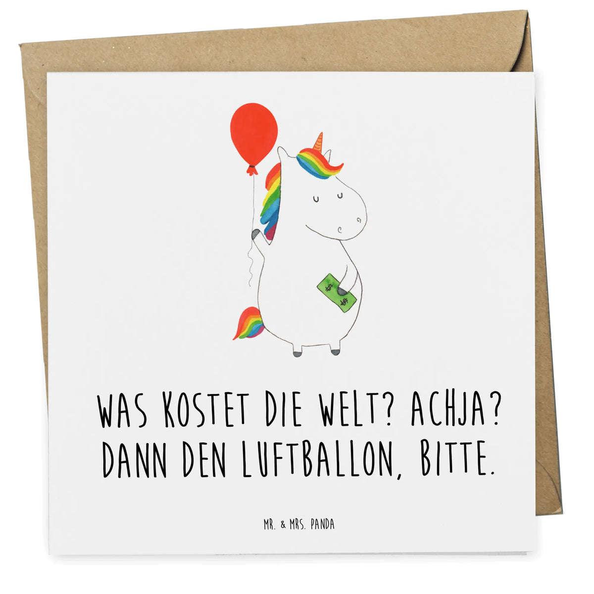 Deluxe Karte Einhorn Luftballon Glückwunschkarte, doppelkarte, anlasskarte, faltkarte, Klappkarte, Grußkarte, Unicorn, Einhorn, Einhörner, Einhorn Deko, Geld, Luftballon, Geschenk, Freude, Lebenslust, Freundin