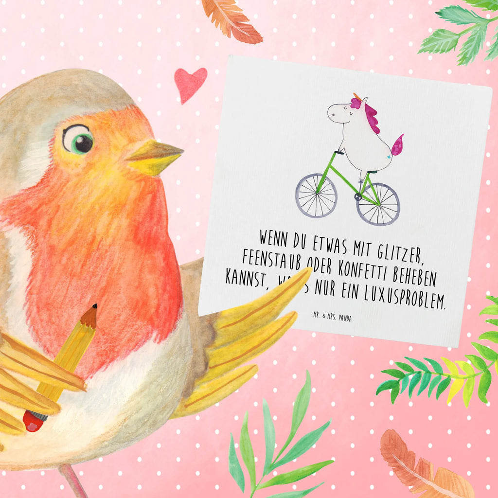 Deluxe Karte Einhorn Radfahrer Hochwertige Klappkarte, Karte, Glückwunschkarte, Klappkarte, Hochzeitskarte, Einladungskarte, Hochwertige Grußkarte, Geburtstagskarte, Grußkarte, Einhorn, Einhörner, Einhorn Deko, Unicorn, Liebeskummer, Kummer, Luxusproblem, Bike, Radfahren, Rad, Radfahrer, Feenstaub, Konfetti