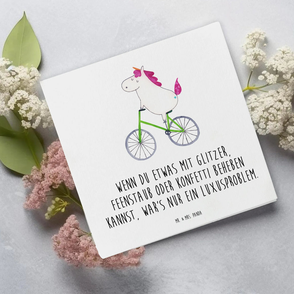Deluxe Karte Einhorn Radfahrer Hochwertige Klappkarte, Karte, Glückwunschkarte, Klappkarte, Hochzeitskarte, Einladungskarte, Hochwertige Grußkarte, Geburtstagskarte, Grußkarte, Einhorn, Einhörner, Einhorn Deko, Unicorn, Liebeskummer, Kummer, Luxusproblem, Bike, Radfahren, Rad, Radfahrer, Feenstaub, Konfetti