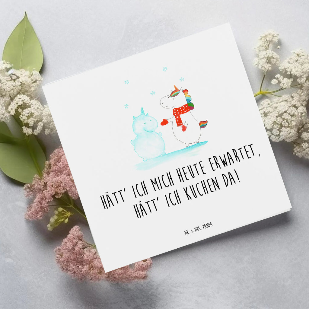 Deluxe Card unicorn snowman Glückwunschkarte, Klappkarte, Hochwertige Klappkarte, Hochwertige Grußkarte, Grußkarte, Karte, Hochzeitskarte, Geburtstagskarte, Einladungskarte, Einhorn, Einhörner, Einhorn Deko, Unicorn, Kuchen, X-Mas, Schnee, Handschuhe, Schneemann, Mütze, Weihnachten, kalt, Winter